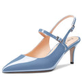 Women Pumps Pointed Toe Ankle Strap Slingback Stiletto Kitten Low Heel Dress Shoes Patent 2.5 Inch H272