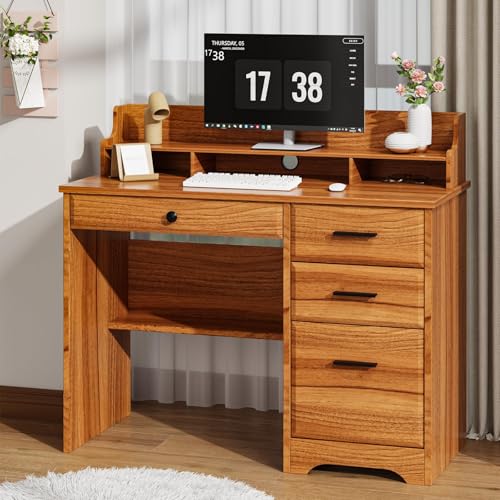 White 44 Inch Computer Desk with Storage Drawers and Hutch X3880