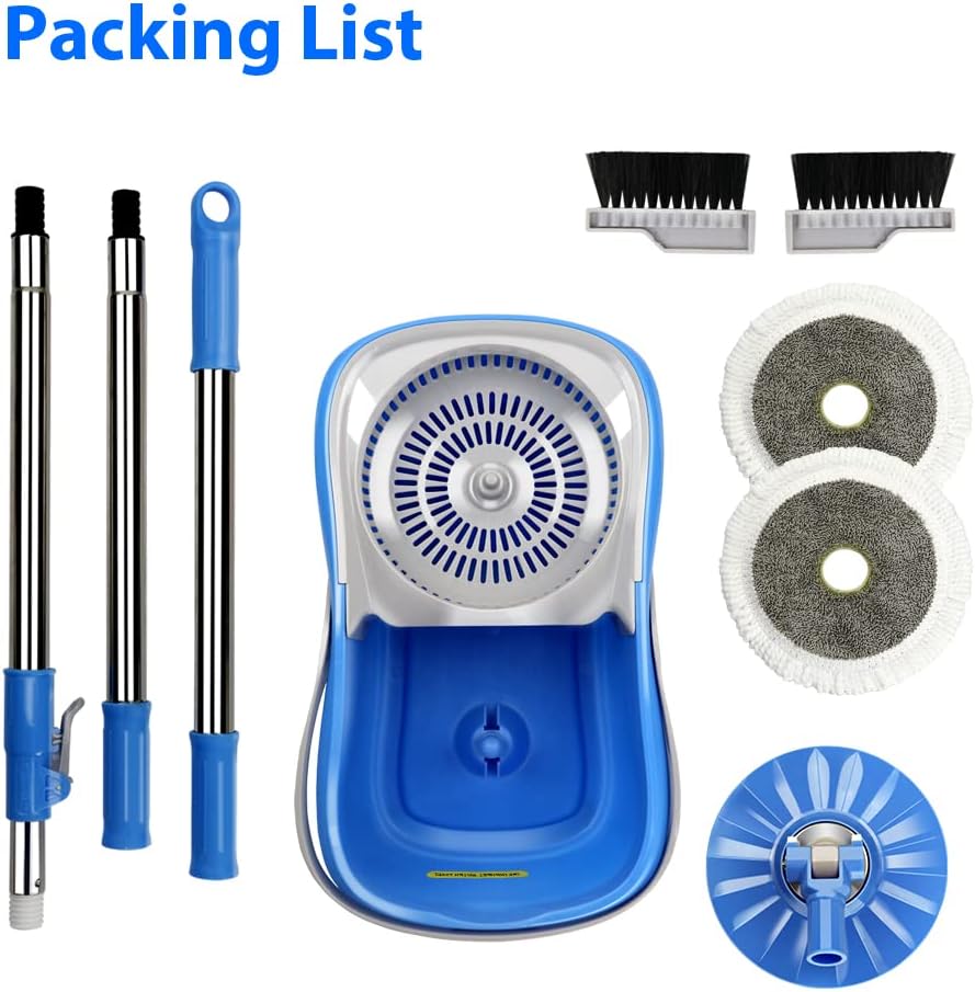 Spin Mop and Bucket with Wringer Set, Microfiber Mops Bucket, Stainless Steel Handle & 5 Reusable Pads I9225