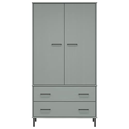 Gray Solid Wood Wardrobe with Metal Legs T2003