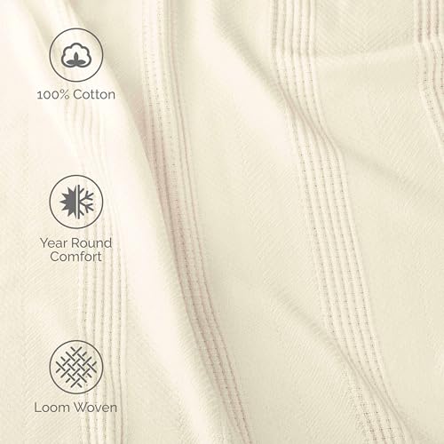 100% Cotton Twin Size Blanket (90 x 66 Inch, White) L1144