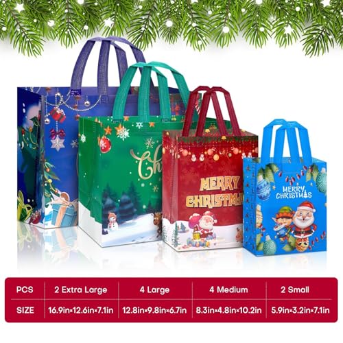 24 Pack Assorted Sizes Reusable Non-Woven Christmas Gift Bags J168926