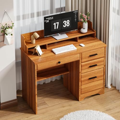 White 44 Inch Computer Desk with Storage Drawers and Hutch X3880