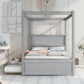 Gray Full Size Wood Canopy Bed with Trundle Bed C8149