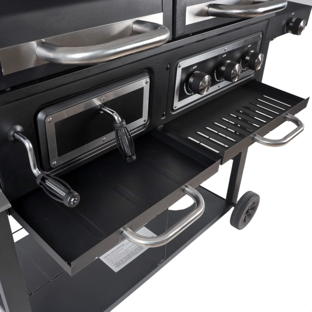 Dual Fuel Gas & Charcoal Combo Grill, Black with Stainless F107448
