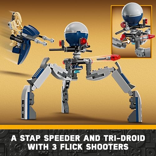 LEGO Star Wars Clone Trooper & Battle Droid Battle Pack Set, Buildable Toy Speeder Bike Vehicle, Tri-Droid and Defensive Post, 75372 D933553