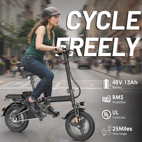 E Bike Electric Bike 500W Motor, Folding Ebike 14" 48V 10Ah Removable Battery L982