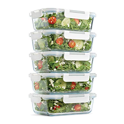 5-Pack Two Compartments Glass Storage Containers with Locking Lids, 27 oz. H851