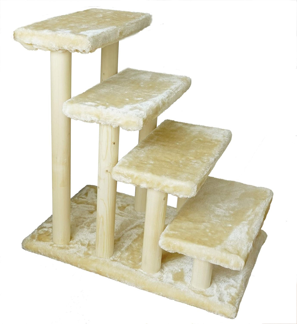 Brown 4-Step Wooden Pet Stairs with Detachable Carpet I152666