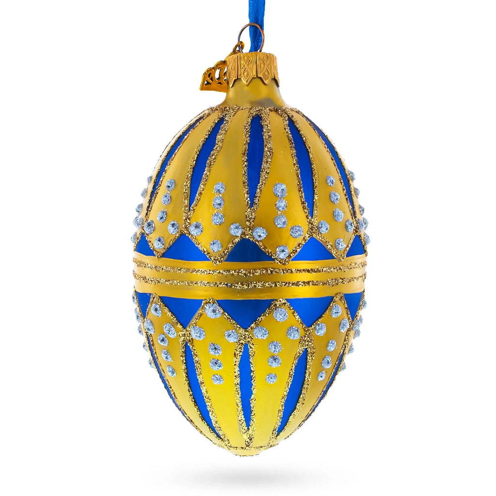 Blue Enamel Egg Glass Ornament 4 Inches Y74335