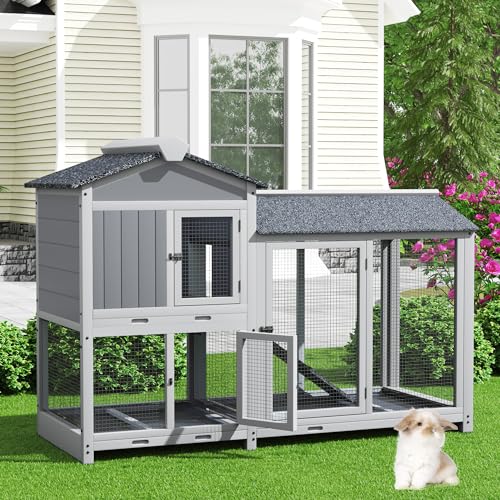 Grey 63" 2 Story Rabbit Hutch with Removable Trays B8932