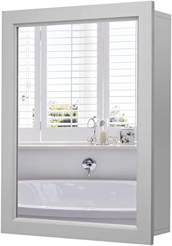 Grey Wall Mounted Mirror Medicine Cabinet with Adjustable Shelf K337