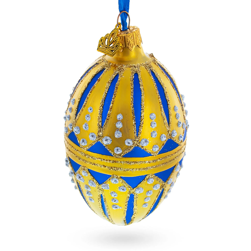 Blue Enamel Egg Glass Ornament 4 Inches Y74335
