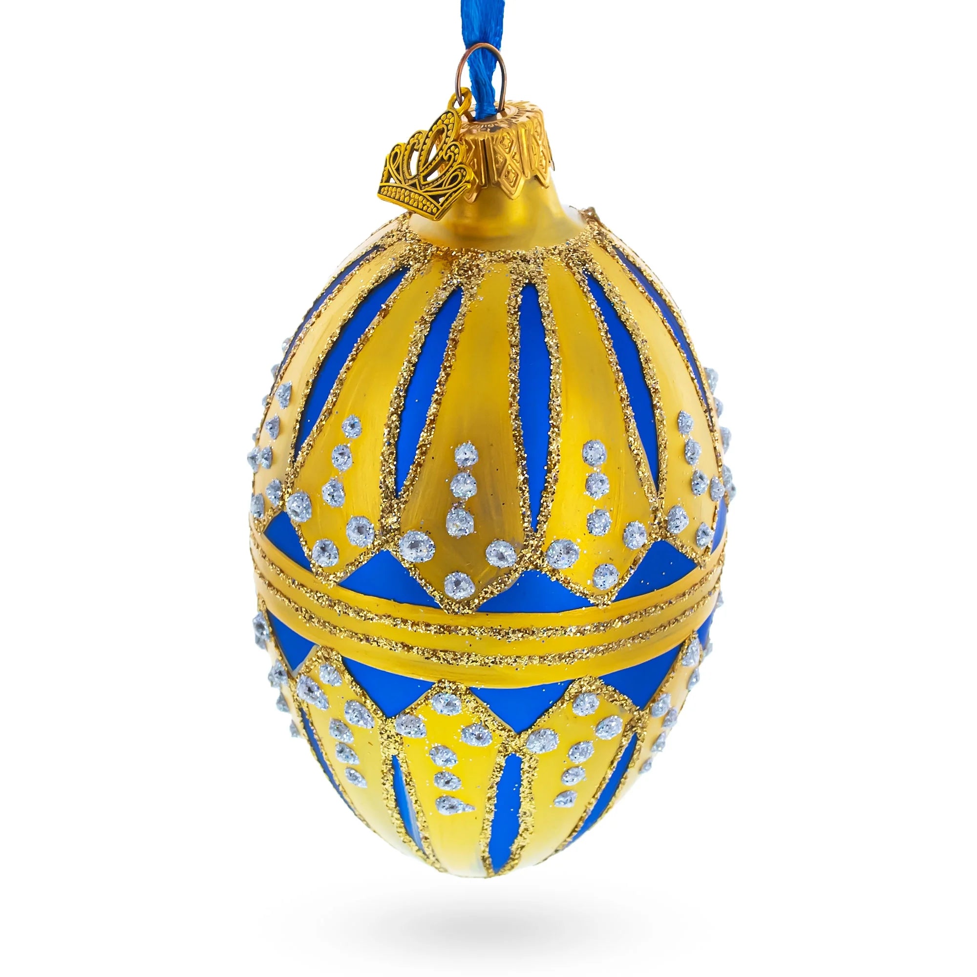 Blue Enamel Egg Glass Ornament 4 Inches Y74335