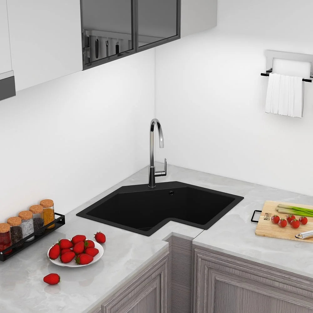 Black Drop In Corner Kitchen Sink Single Bowl Quartz C845223