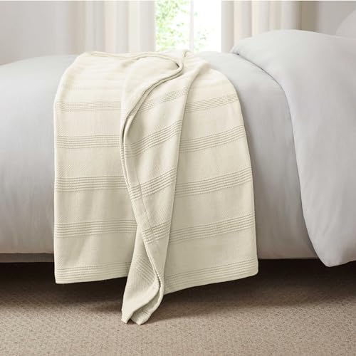 100% Cotton Twin Size Blanket (90 x 66 Inch, White) L1144