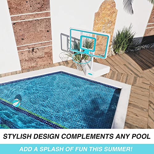 Outdoor Adjustable Height Swimming Pool Basketball Hoop with Ball, Base, 18 Inch Stainless Steel Rim R8546