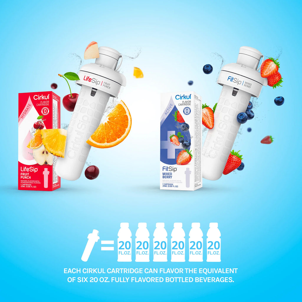 22oz Plastic Water Bottle Starter Kit with Blue Lid and 2 Flavor Cartridges R816210