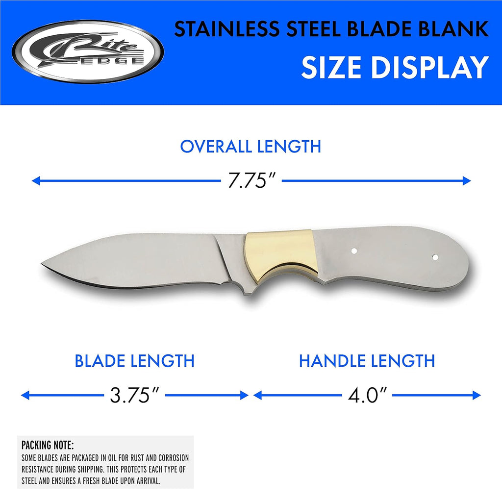 7.75" Full Tang Stainless Steel Drop Point Knife Blade Blank R407