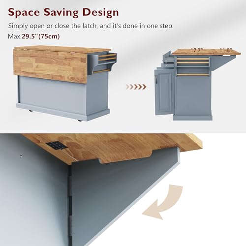Green Large Kitchen Island with 2 Drop Leaf, 3 Drawers, 55.7" B9614