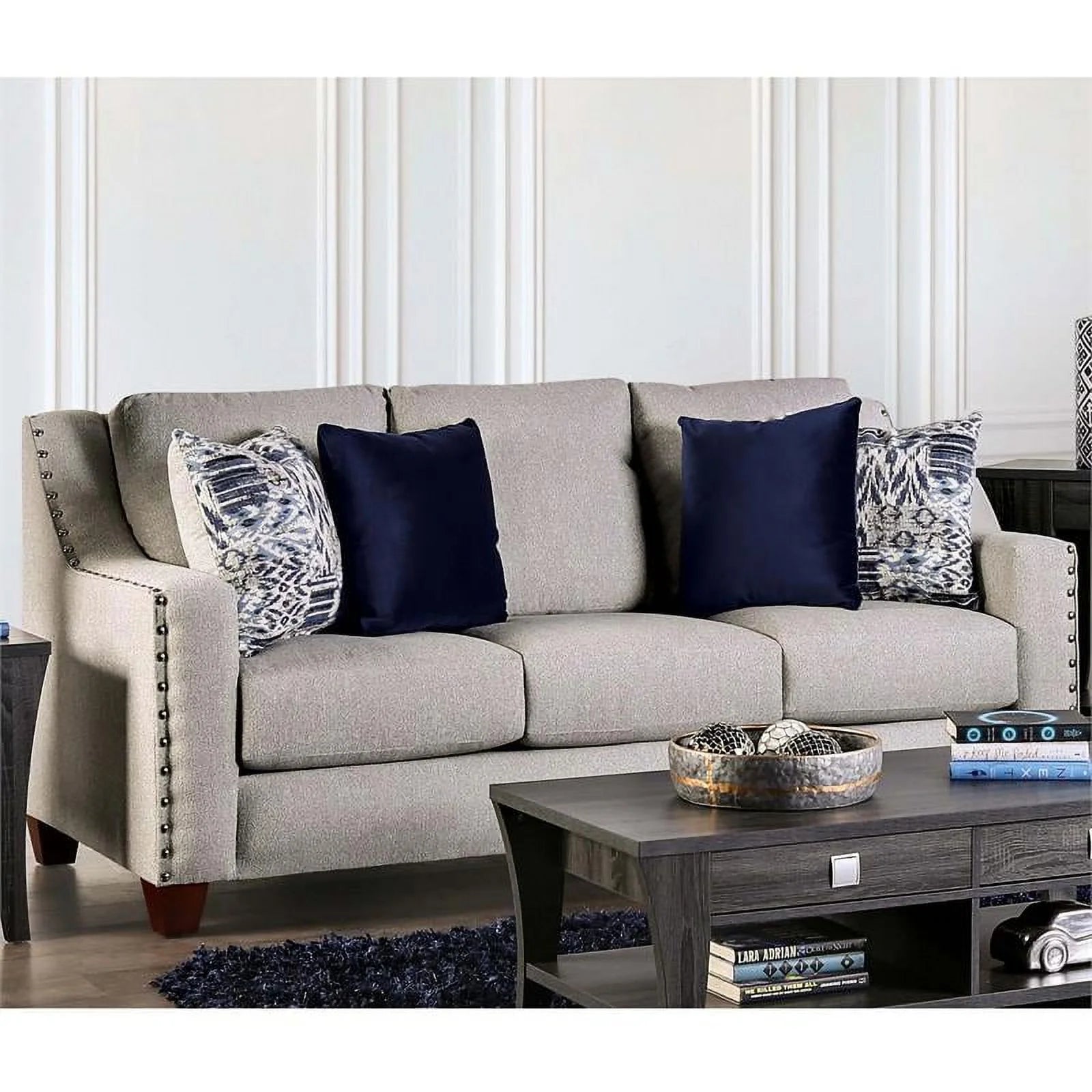 Light Gray Fabric Nailhead Sofa U641697