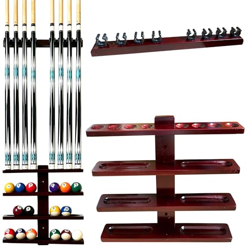 Wall-Mounted Hardwood Pool Stick Holder for 8-Cue Storage P879212