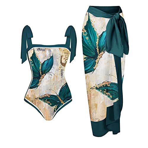 Floral Print Bikini Set One Piece Swimsuit with Beach Cover up Wrap Skirt Two Piece Bathing Suit Y540628