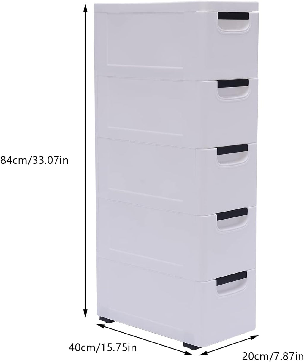 White 5 Drawer Plastic Storage Cabinet with Wheels Z682