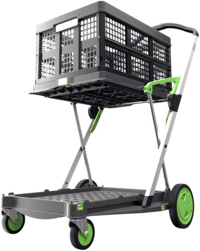 Multi use Functional Collapsible Mobile Folding Trolley Shopping Cart with Storage Crate (Green) K227