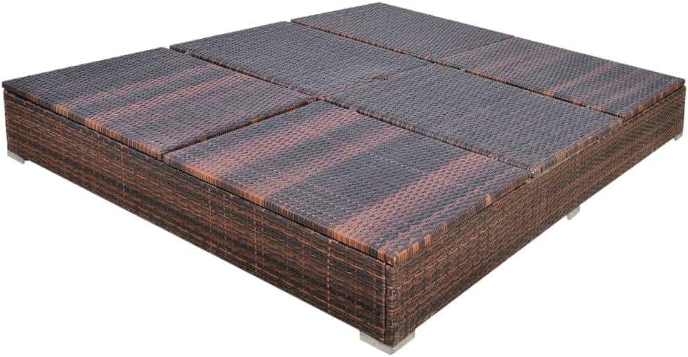 Brown Poly Rattan 2-Person Sun Lounger with Cushion and Umbrella M204