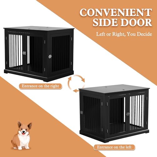 Large Wooden Dog Crate with Cushion and Flip Top, Black A23392