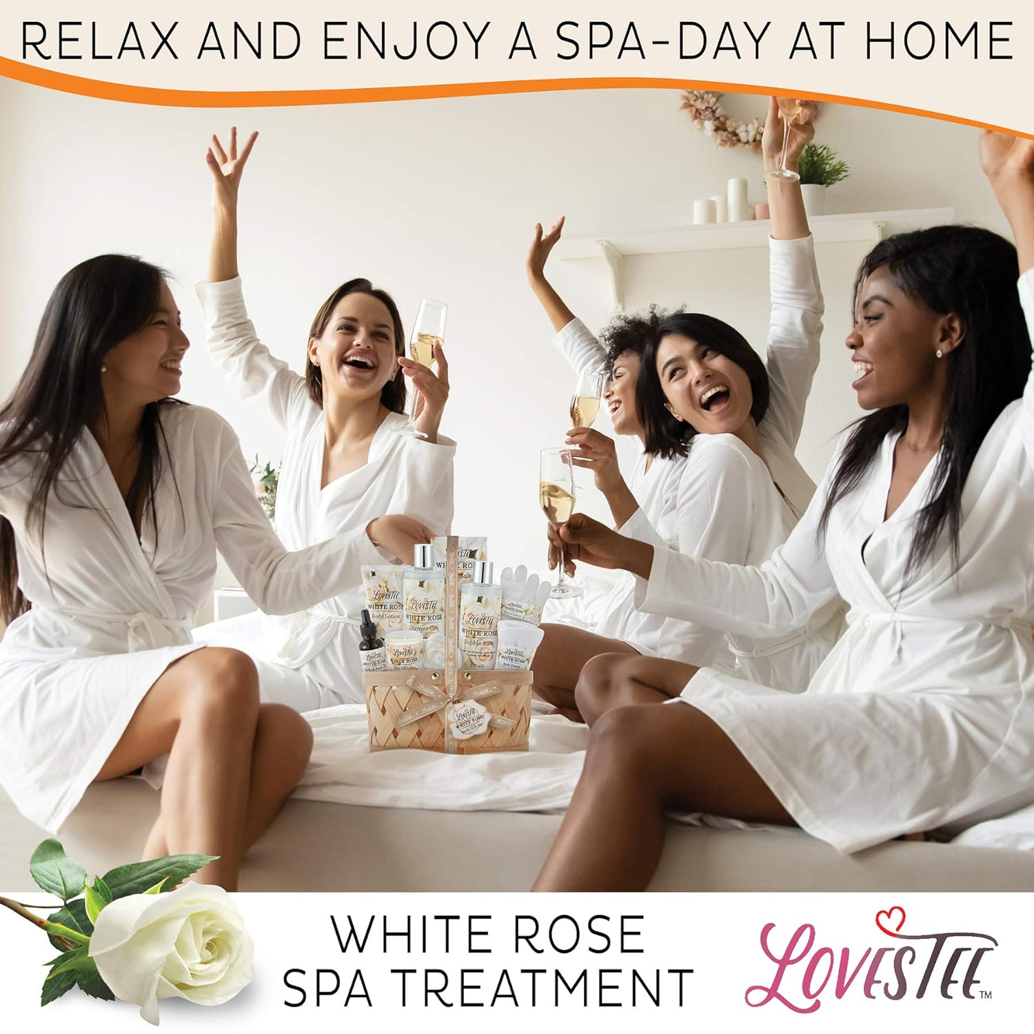 White Rose Set Body Lotion, Shower Gel, Bubble Bath, Bath Salt, Towel, Soap, Oil, Candle, Gloves I803