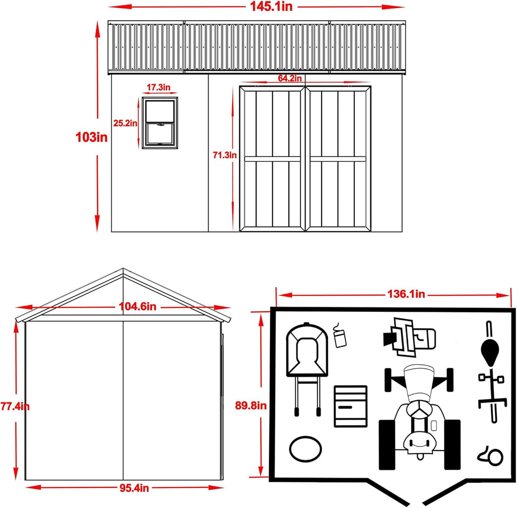 12 ft x 9 ft Outdoor Wood Shed with Metal Roof Z9788