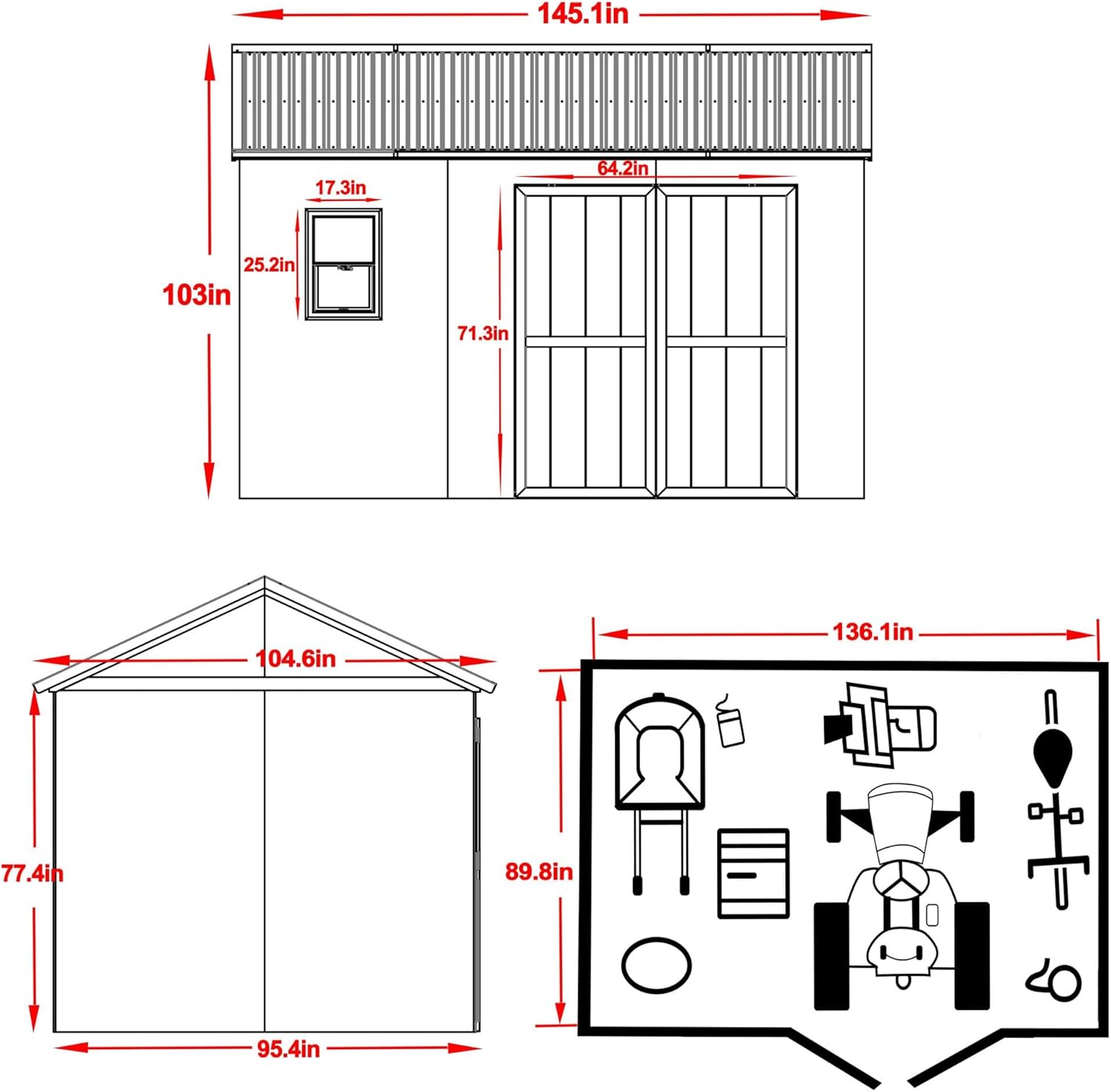 12 ft x 9 ft Outdoor Wood Shed with Metal Roof Z9788