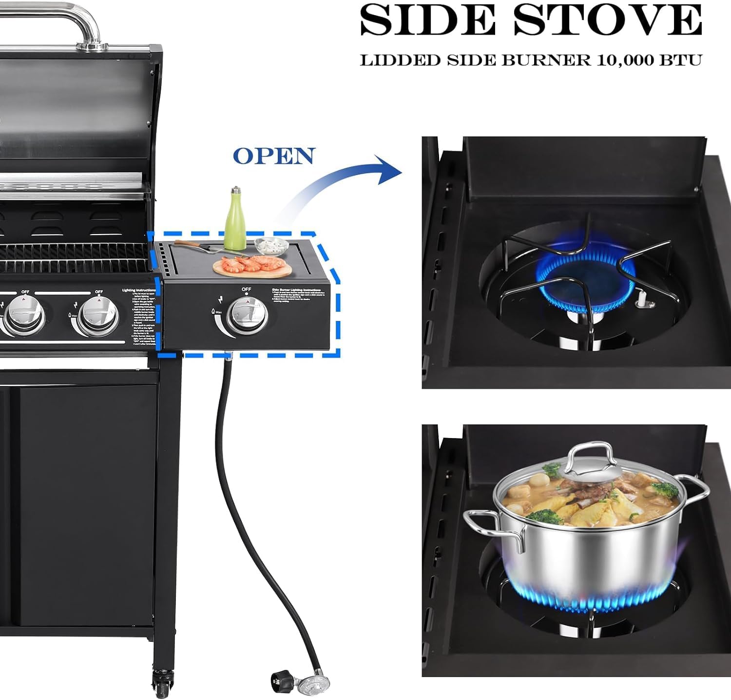 4-Burner Propane Gas BBQ Grill with Side Burner, Cast Iron 50,000 BTU Stainless Steel Grates P59496