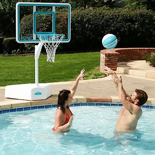 Outdoor Adjustable Height Swimming Pool Basketball Hoop with Ball, Base, 18 Inch Stainless Steel Rim R8546