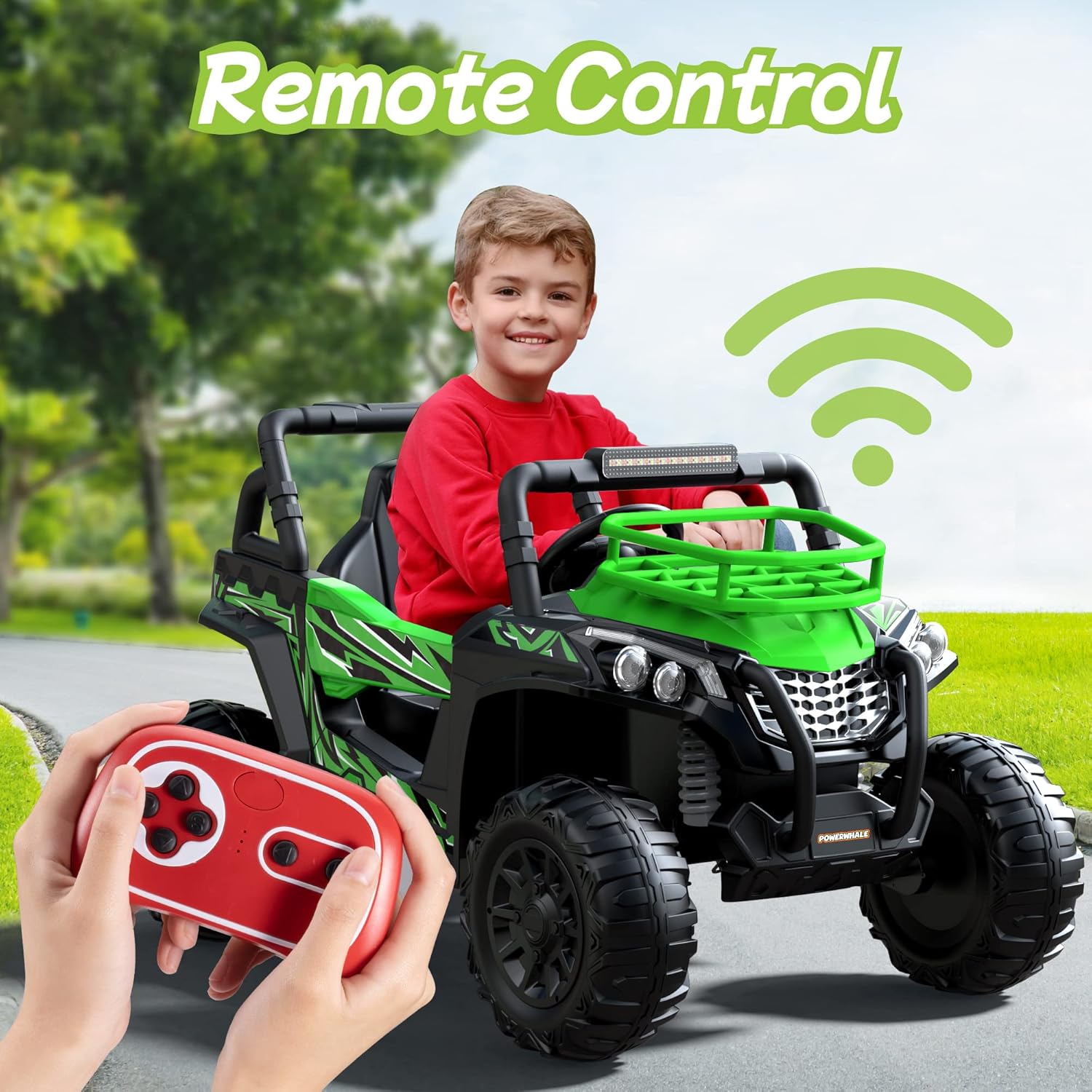 24V UTV Battery Powered Ride On Car with Remote Control 4WD Electric Car, Green, Large O7537