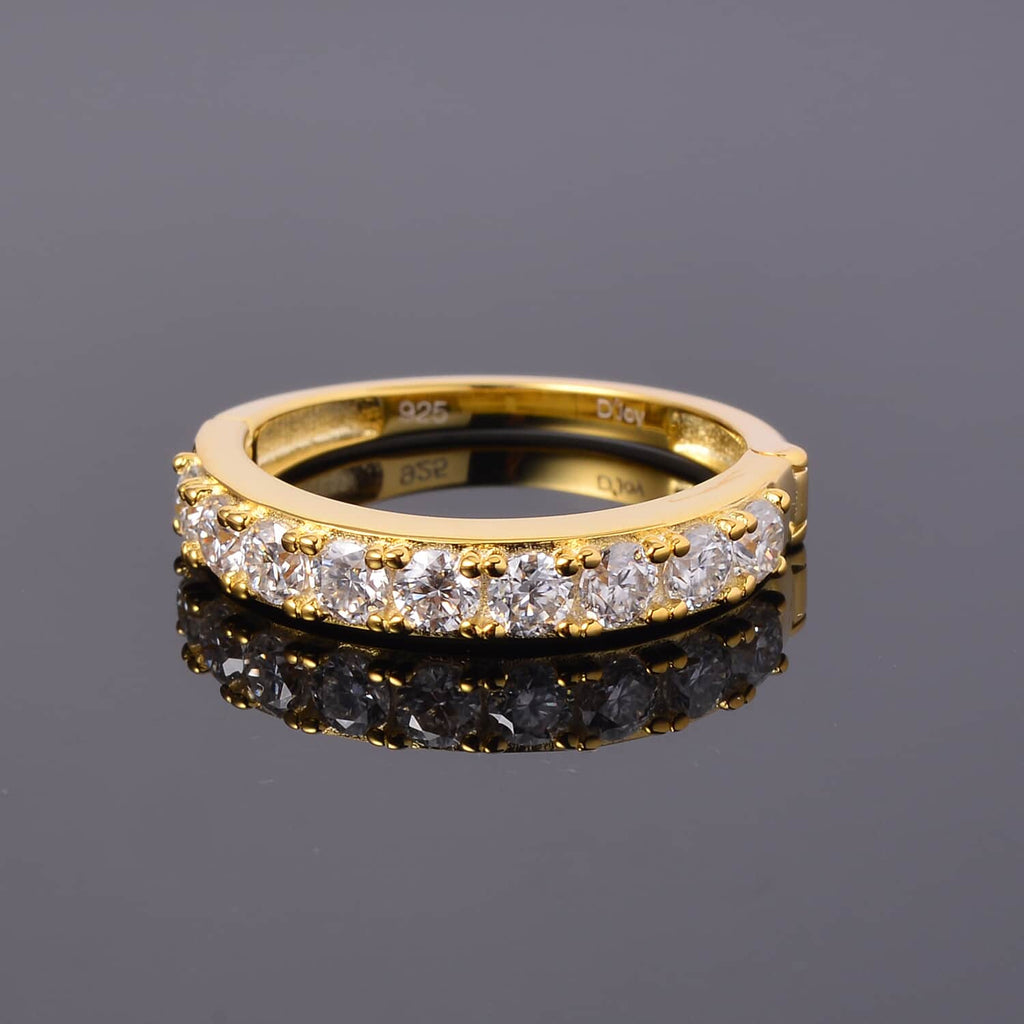 Moissanite Round 925 Sterling Silver Vermeil Yellow Gold Plated Eternity Band Ring Size 9 Ct 0.82 Y9517
