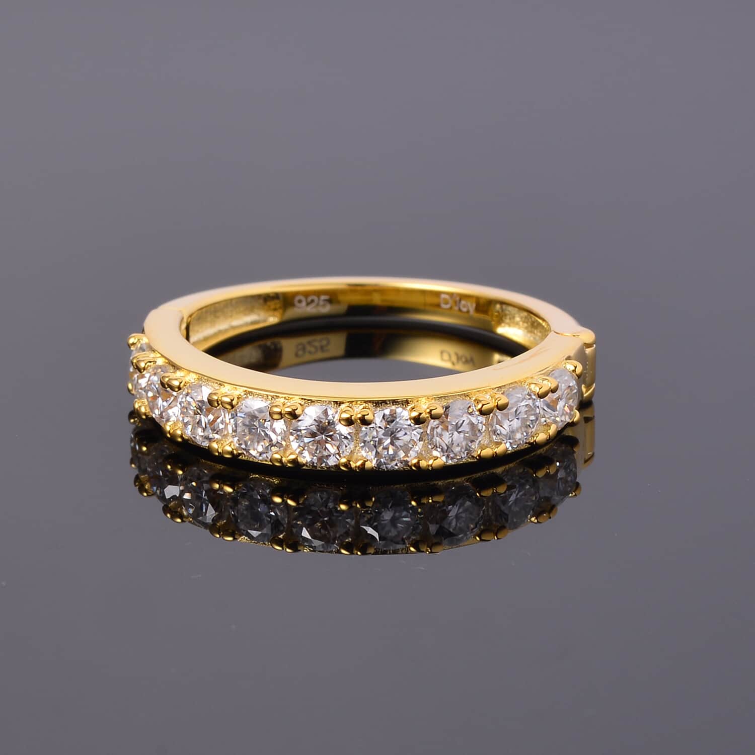 Moissanite Round 925 Sterling Silver Vermeil Yellow Gold Plated Eternity Band Ring Size 9 Ct 0.82 Y9517