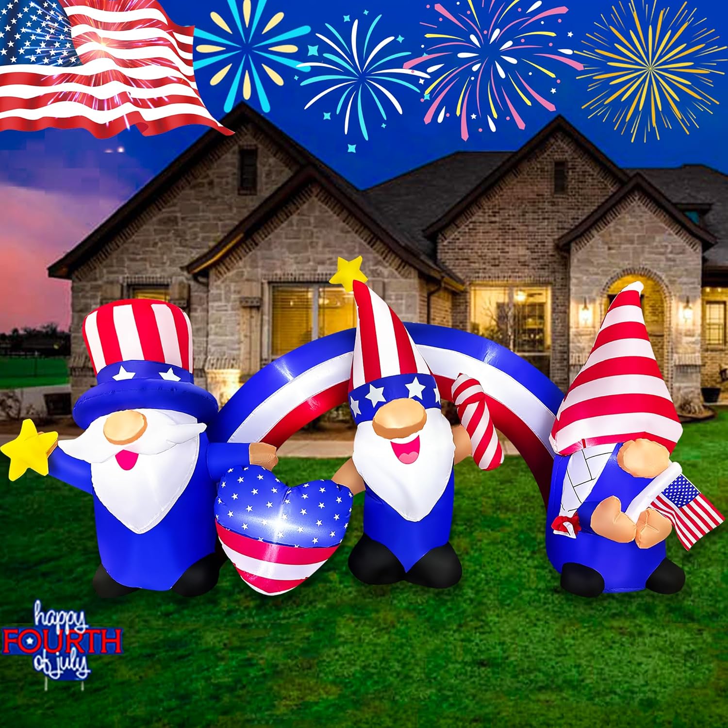 7 FT Inflatable 3 Gnomes with Archway Decorations Z646