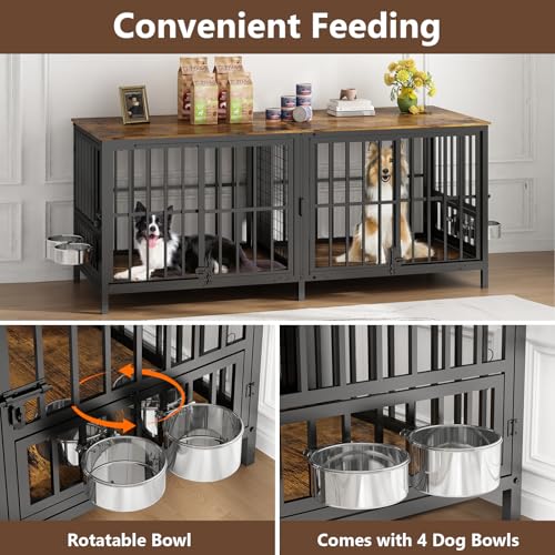 Extra Large 80" Wooden Dog Crate with Removable Divider R310613