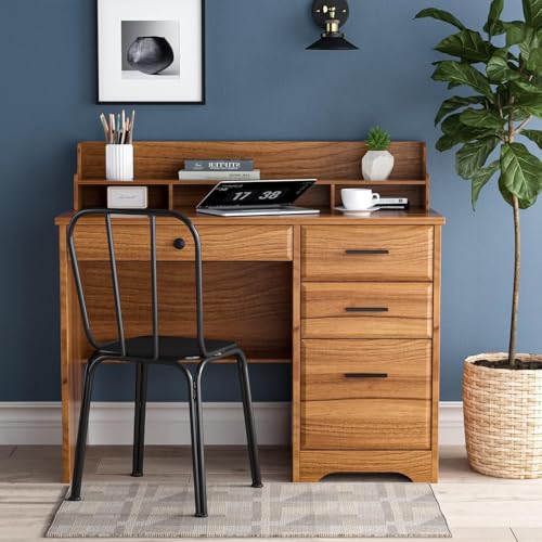 White 44 Inch Computer Desk with Storage Drawers and Hutch X3880
