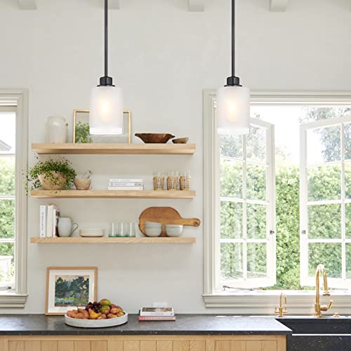 3 Pack 1-Light Industrial Farmhouse Pendant Ceiling Light Frosted Glass Black Finish R4228