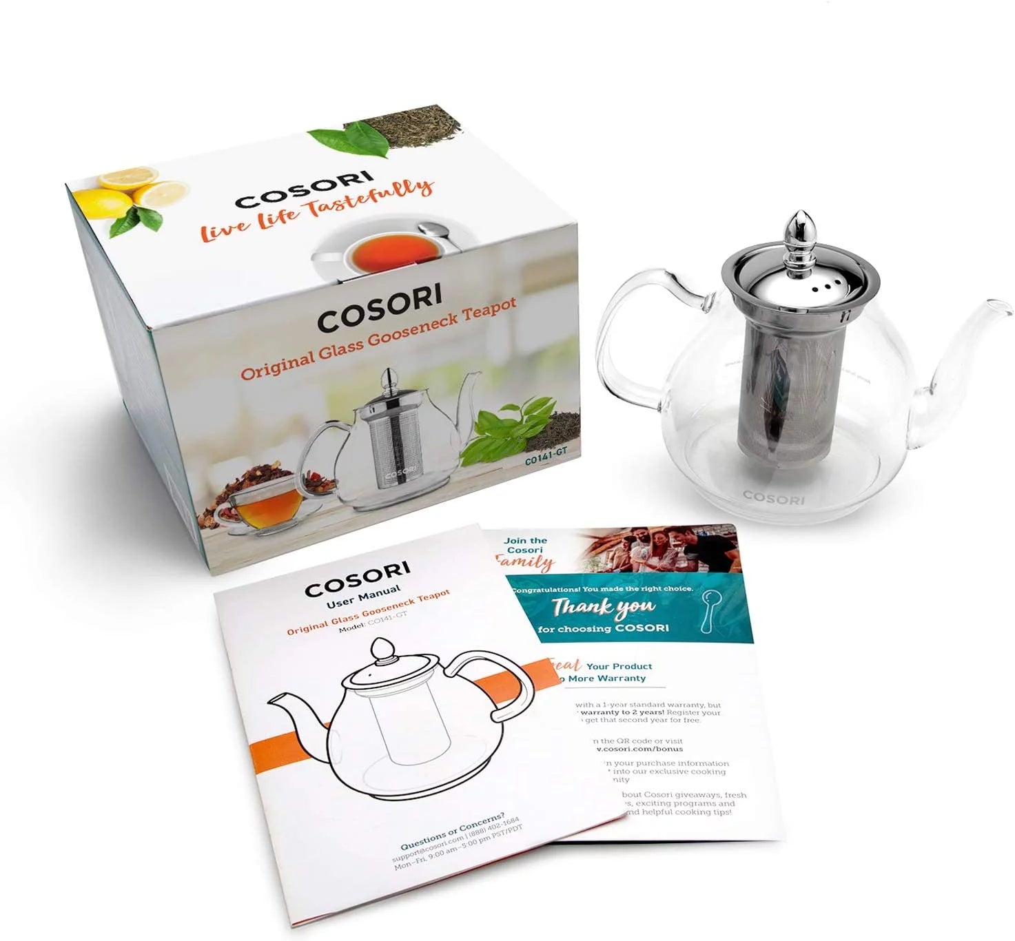 Glass Teapot Stovetop Gooseneck Kettle with Removable Stainless Steel Infuser, Borosilicate, 1000 ml, Transparent D5339