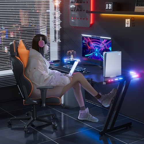 47 Inch Gaming Desk with LED Lights Carbon Fibre Surface N163