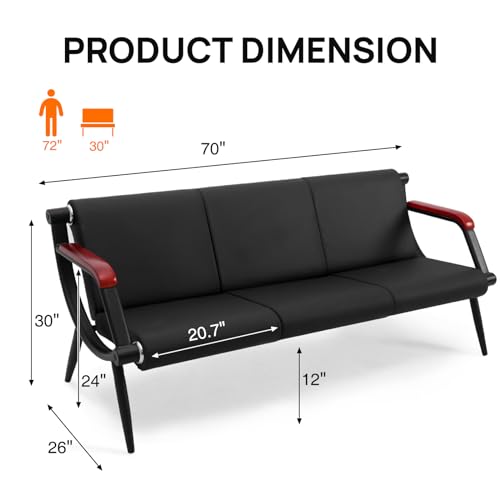Black PU Leather Waiting Room Bench with Wooden Armrest V30646