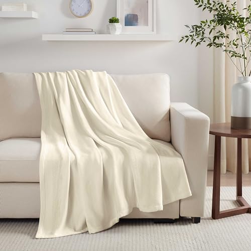 100% Cotton Twin Size Blanket (90 x 66 Inch, White) L1144
