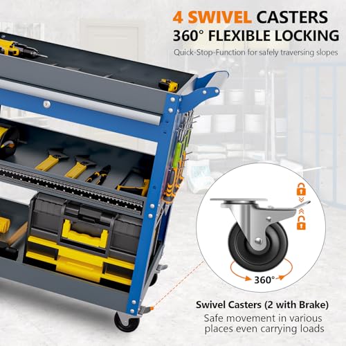 Blue 3 Tier Rolling Tool Cart with Drawers L988216