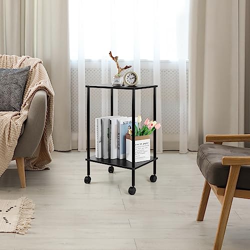 Black 2-Tier End Table Set of 2 with Wheels O4826