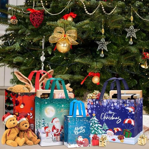 24 Pack Assorted Sizes Reusable Non-Woven Christmas Gift Bags J168926